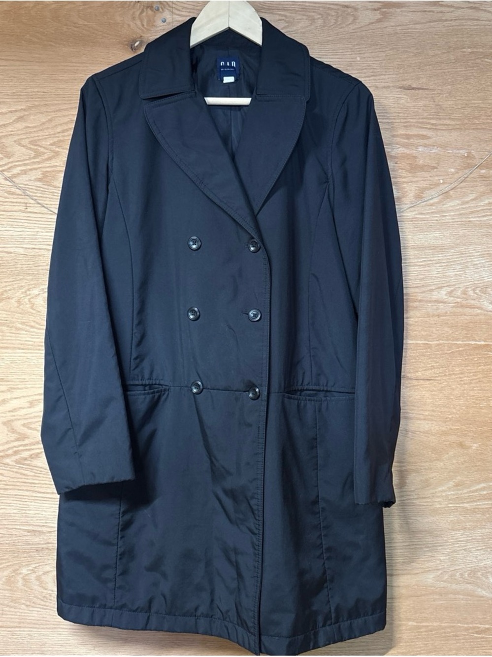 GAP Women's Black Double-Breasted Trench Coat
